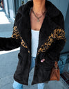 Leopard Print Plush Long Sleeve Button-Up Coat - Fashion Damsel