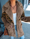 Leopard Print Plush Long Sleeve Button-Up Coat - Fashion Damsel
