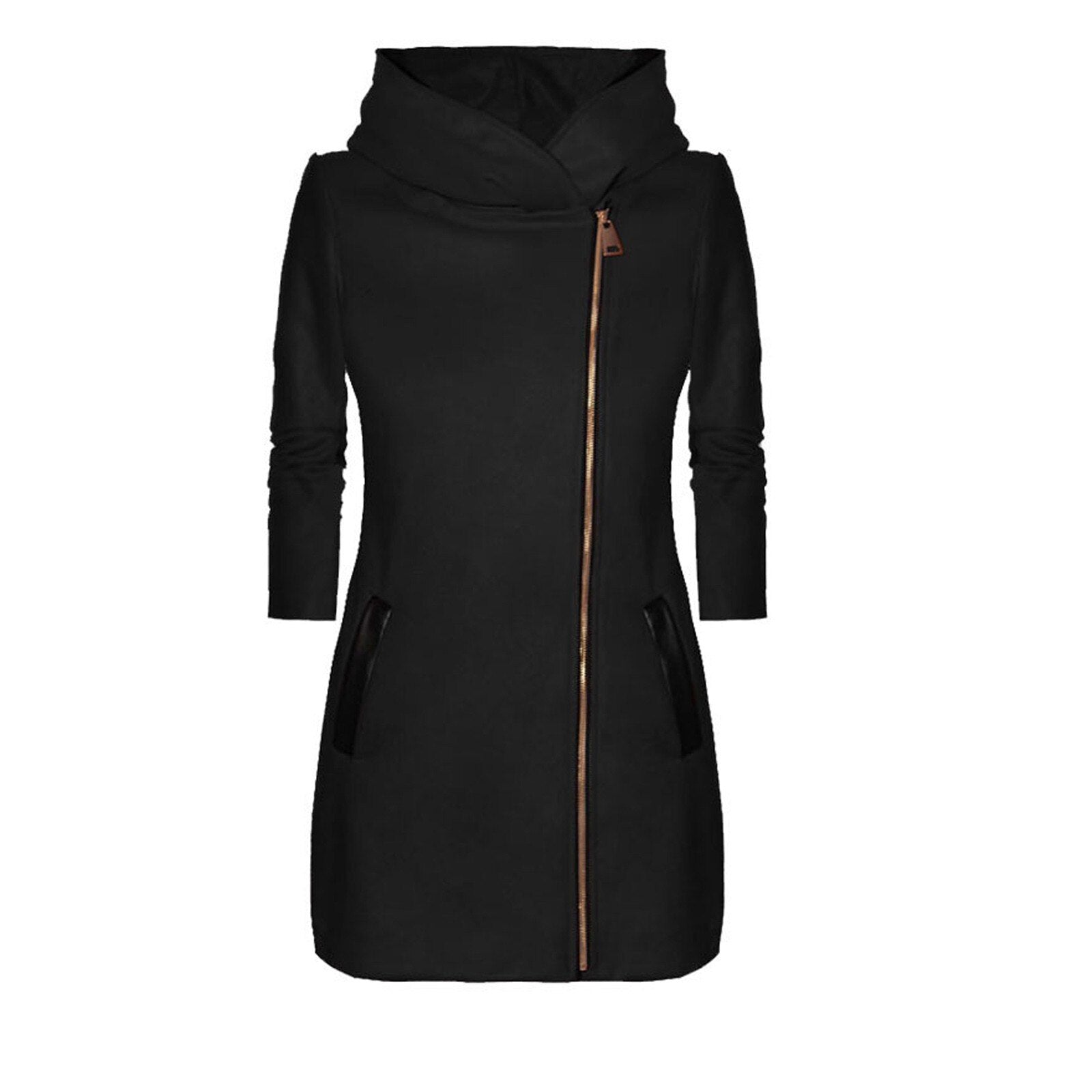 Side Zipper Plush Loose Coat Hooded Winter Jacket - Fashion Damsel