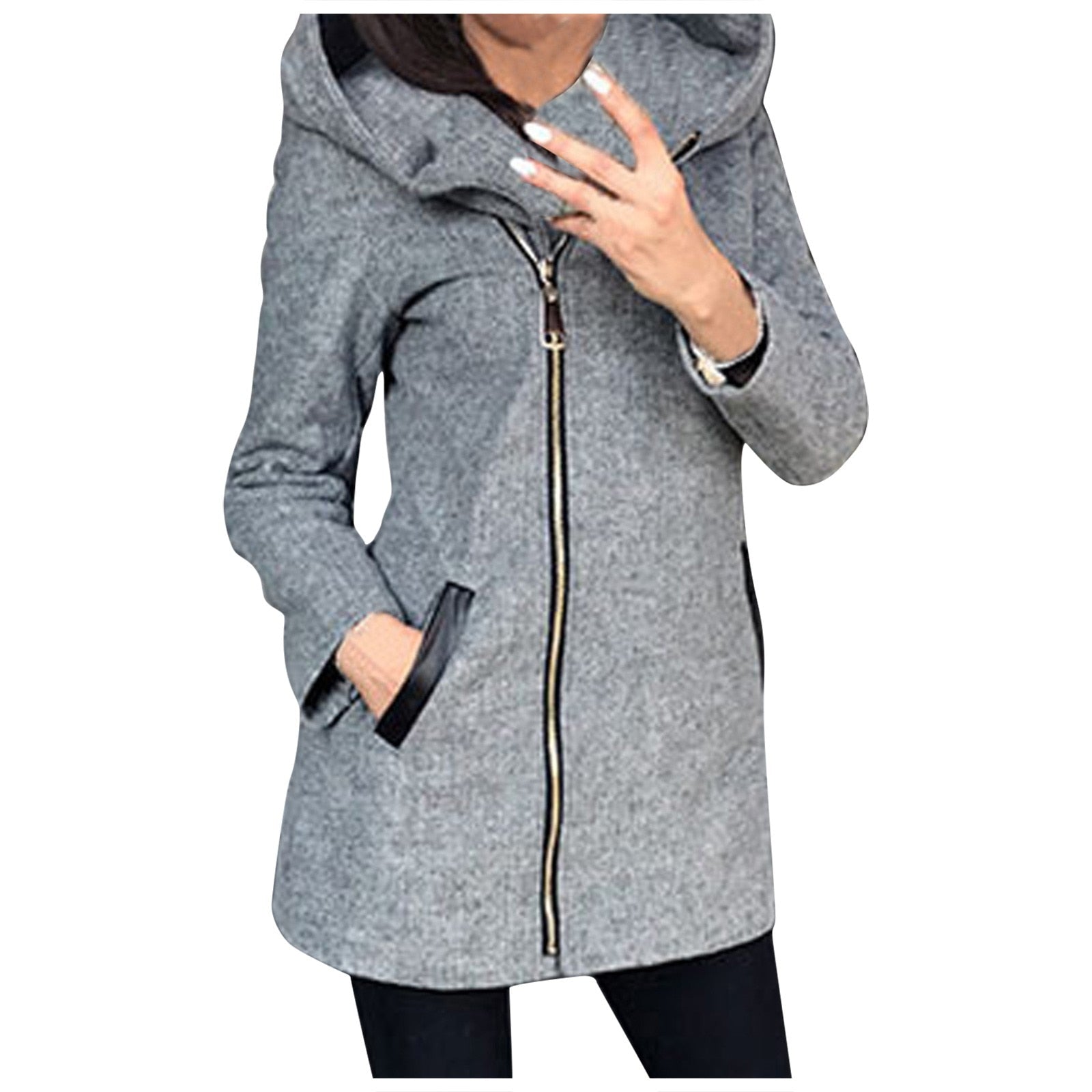 Side Zipper Plush Loose Coat Hooded Winter Jacket - Fashion Damsel