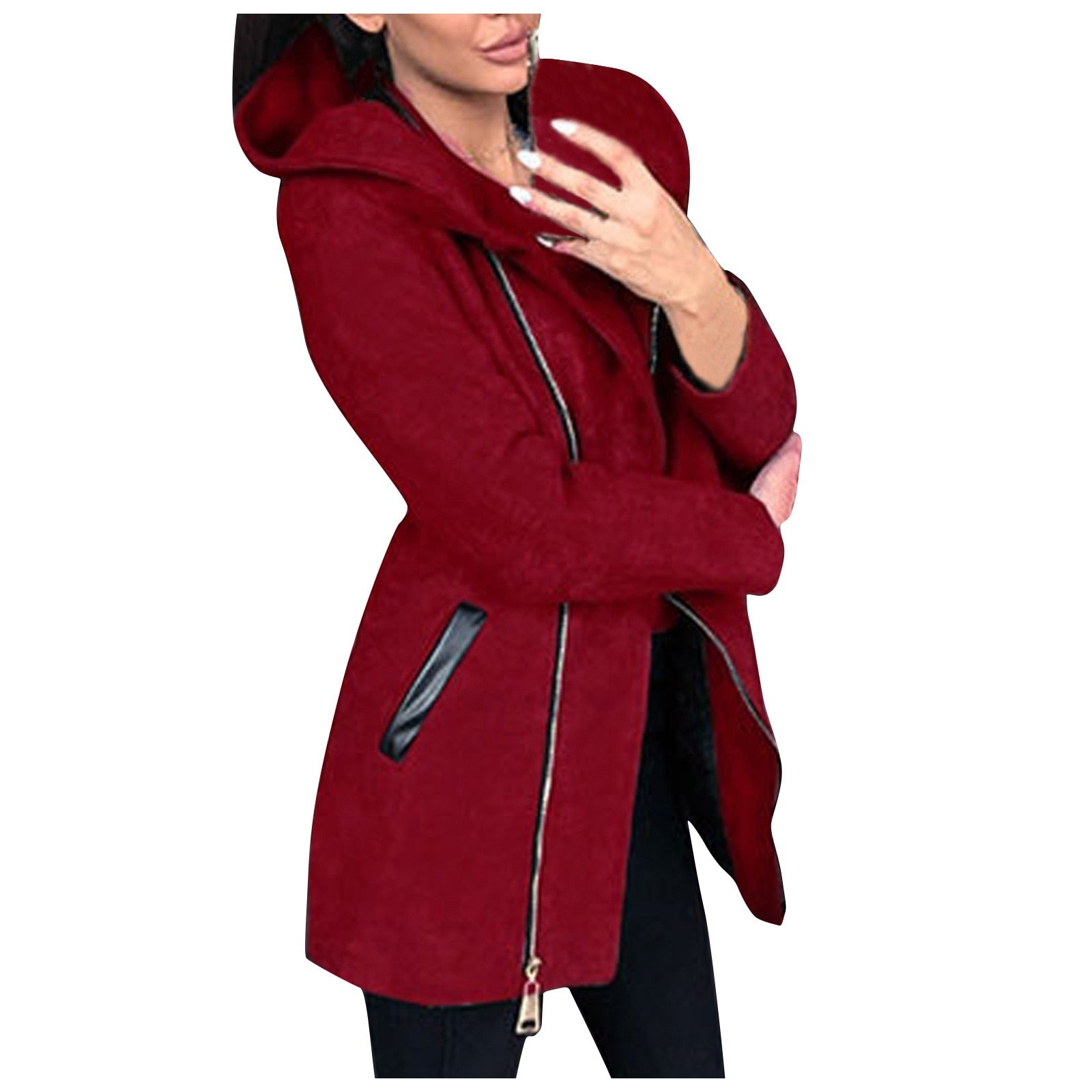 Side Zipper Plush Loose Coat Hooded Winter Jacket - Fashion Damsel