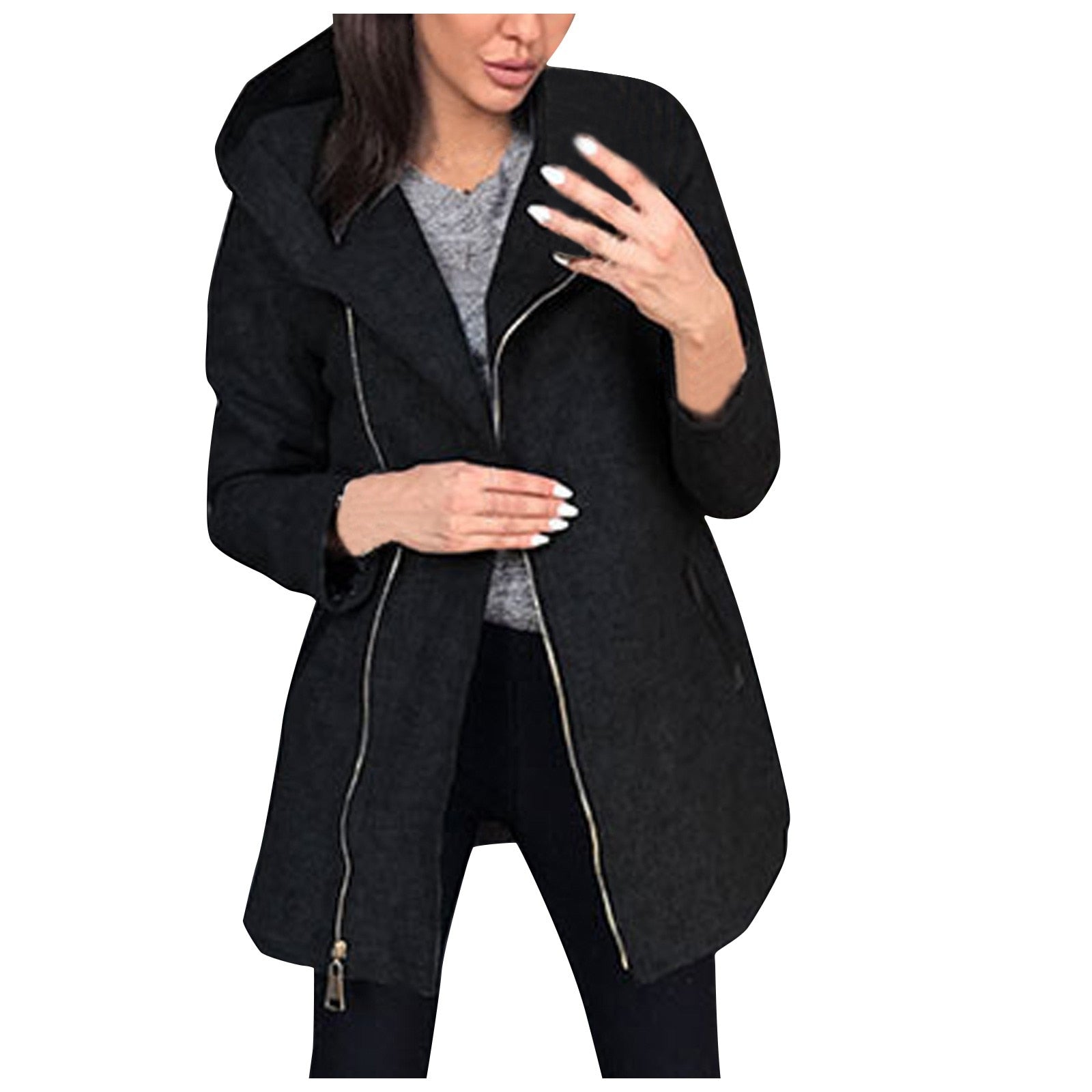 Side Zipper Plush Loose Coat Hooded Winter Jacket - Fashion Damsel