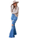 Bell Bottomed Women's Ripped High Waist Jeans