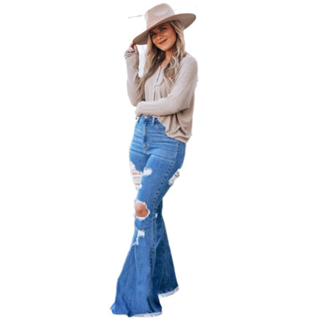 Bell Bottomed Women's Ripped High Waist Jeans