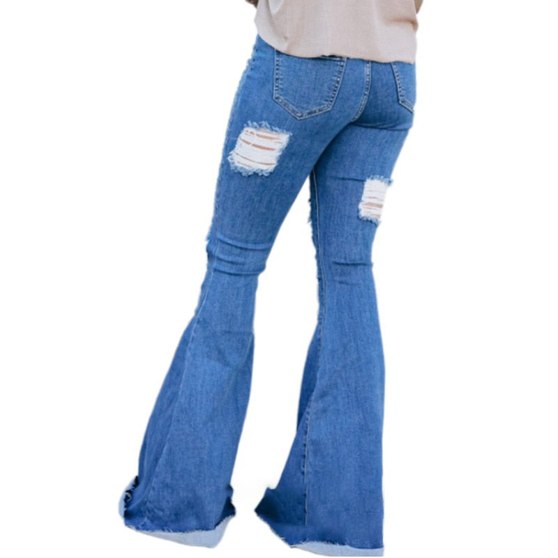Bell Bottomed Women's Ripped High Waist Jeans