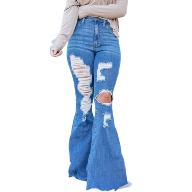 Bell Bottomed Women's Ripped High Waist Jeans