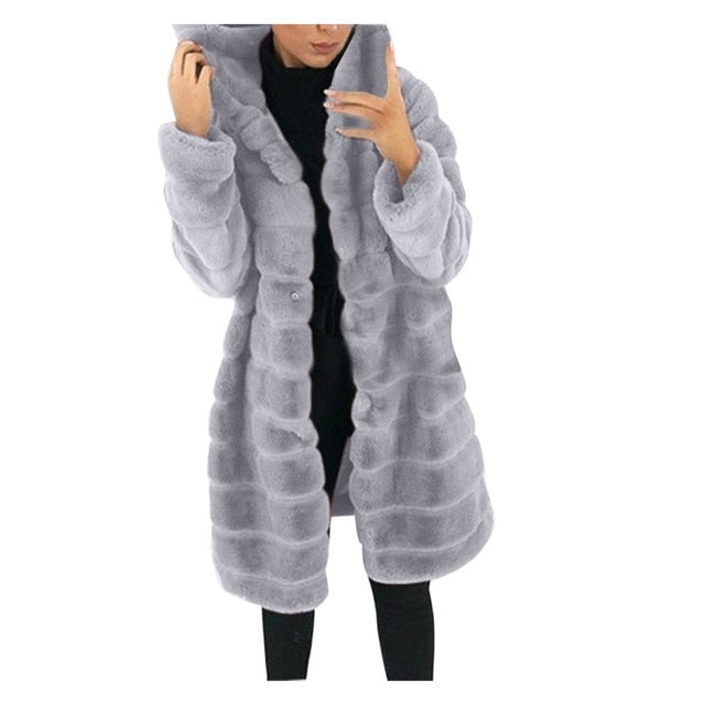 Long Sleeve Fleece Long Jacket W/Hood - Fashion Damsel