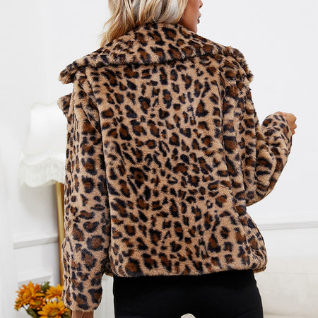 Thick Plush Leopard Printed Winter Women's Coat - Fashion Damsel