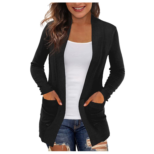 Lightweight Open Front Cardigan Sweater With Pockets - Fashion Damsel