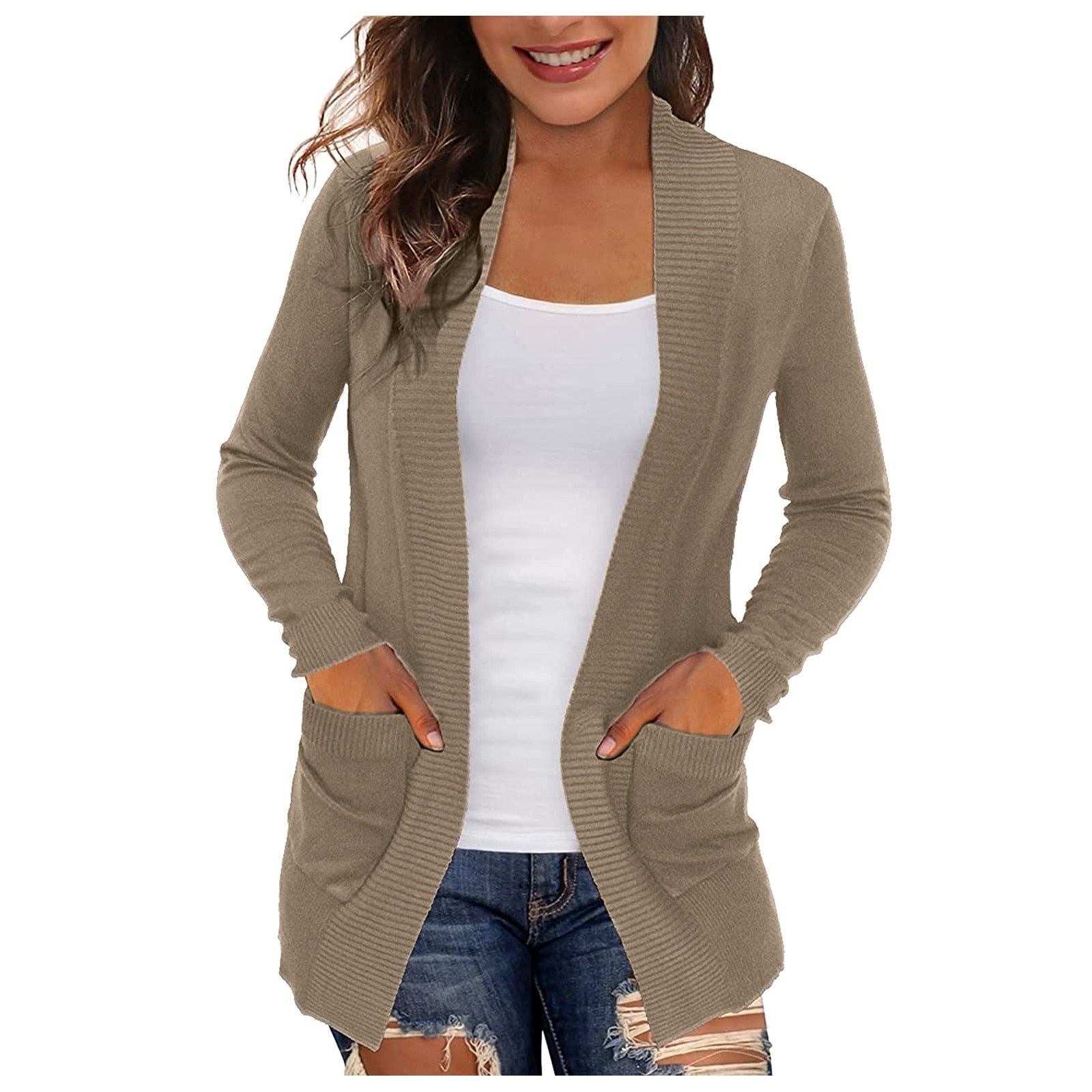 Lightweight Open Front Cardigan Sweater With Pockets - Fashion Damsel