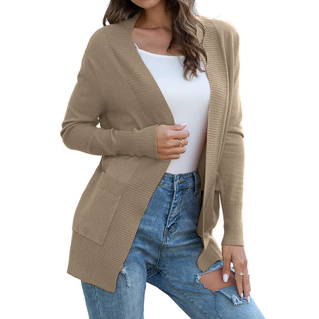 Lightweight Open Front Cardigan Sweater With Pockets - Fashion Damsel