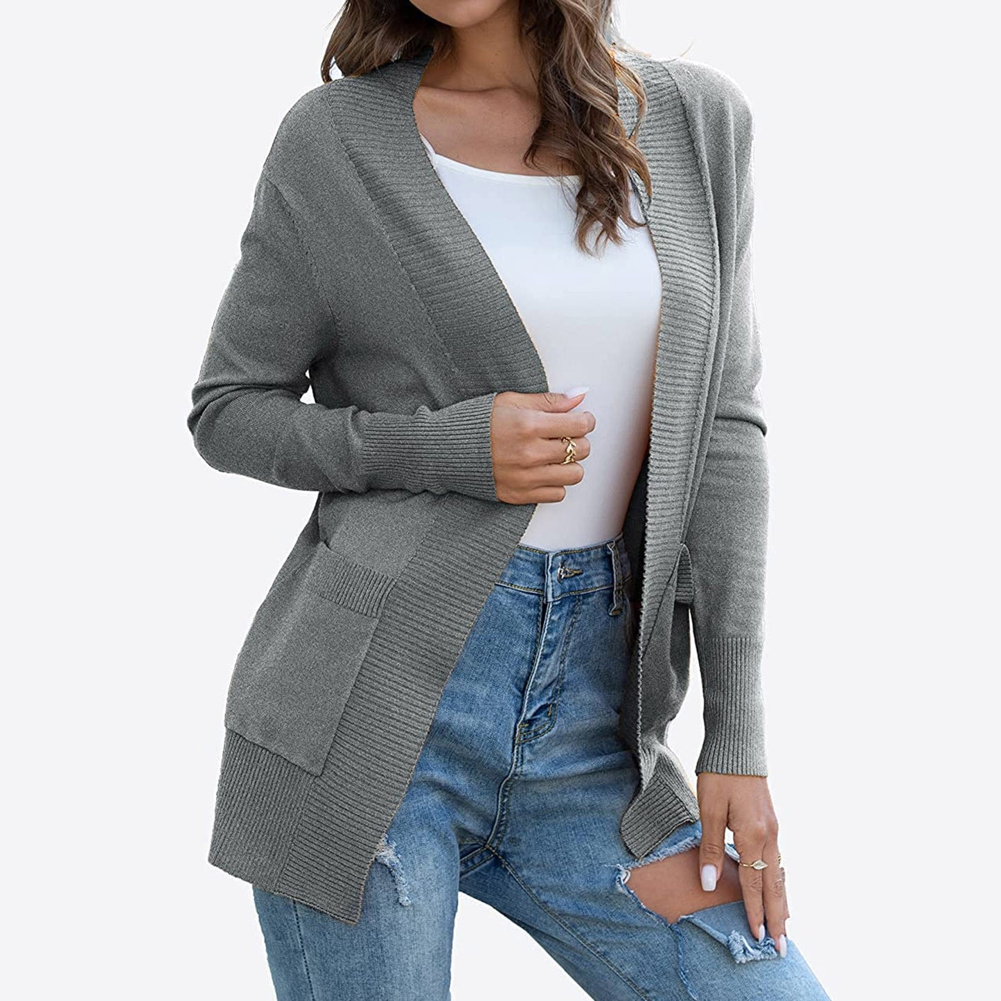Lightweight Open Front Cardigan Sweater With Pockets - Fashion Damsel