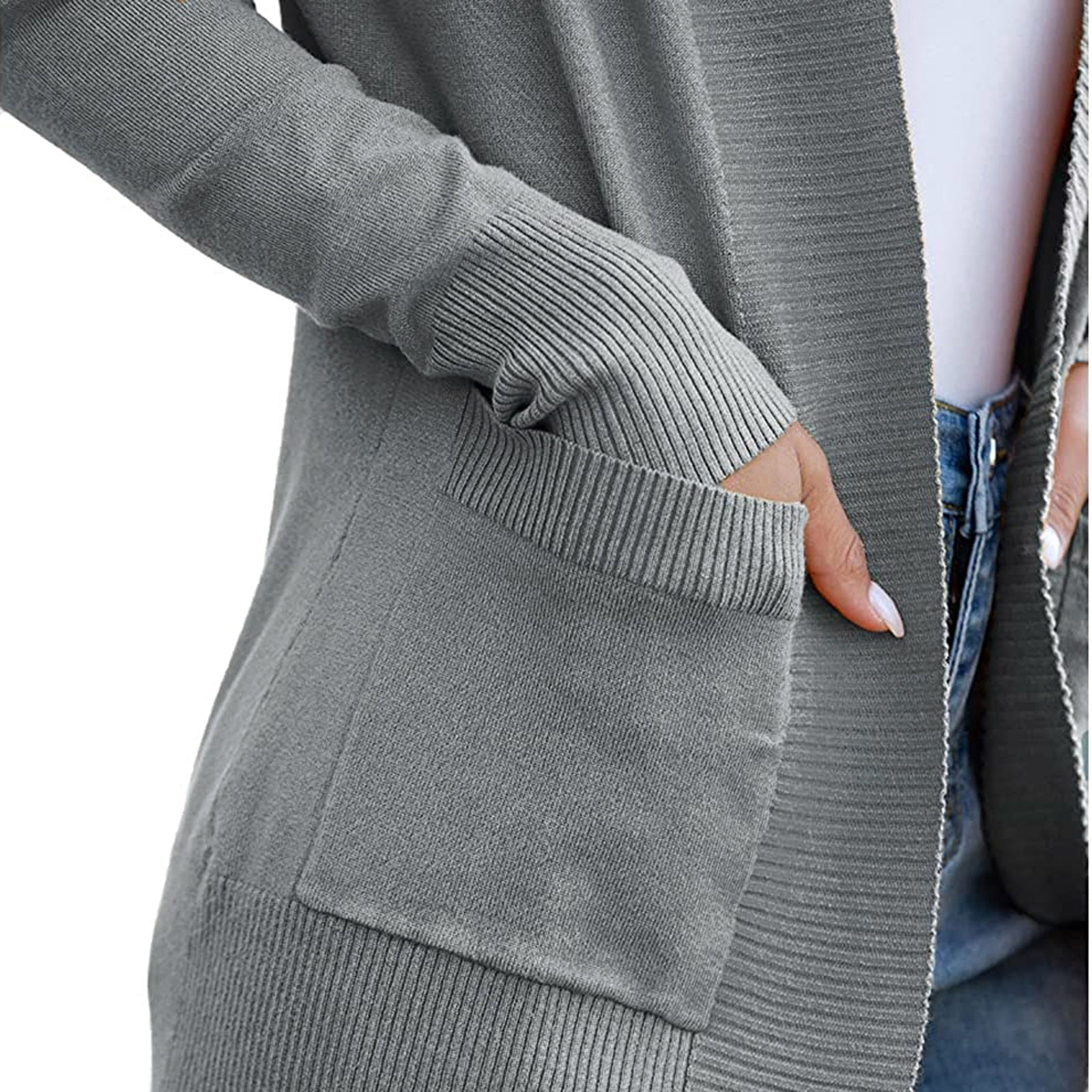 Lightweight Open Front Cardigan Sweater With Pockets - Fashion Damsel
