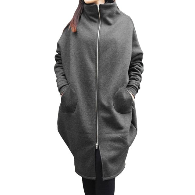 Loose Long Sleeve Zipper Hooded Oversized Windbreaker - Fashion Damsel