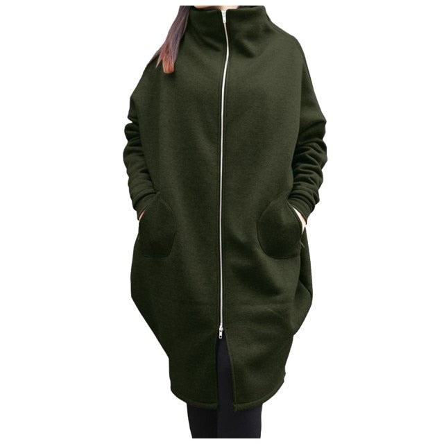 Loose Long Sleeve Zipper Hooded Oversized Windbreaker - Fashion Damsel