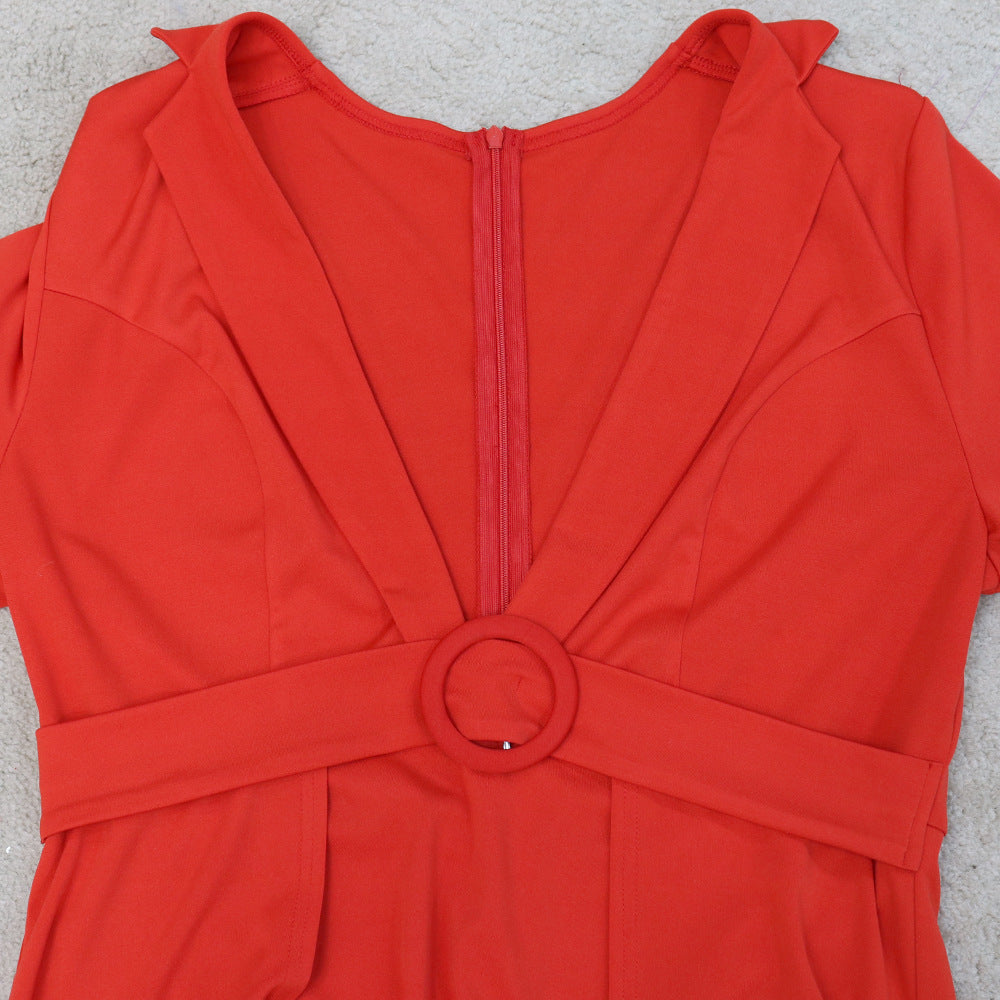 Deep V Neck Jumpsuit Dress for Women - Fashion Damsel