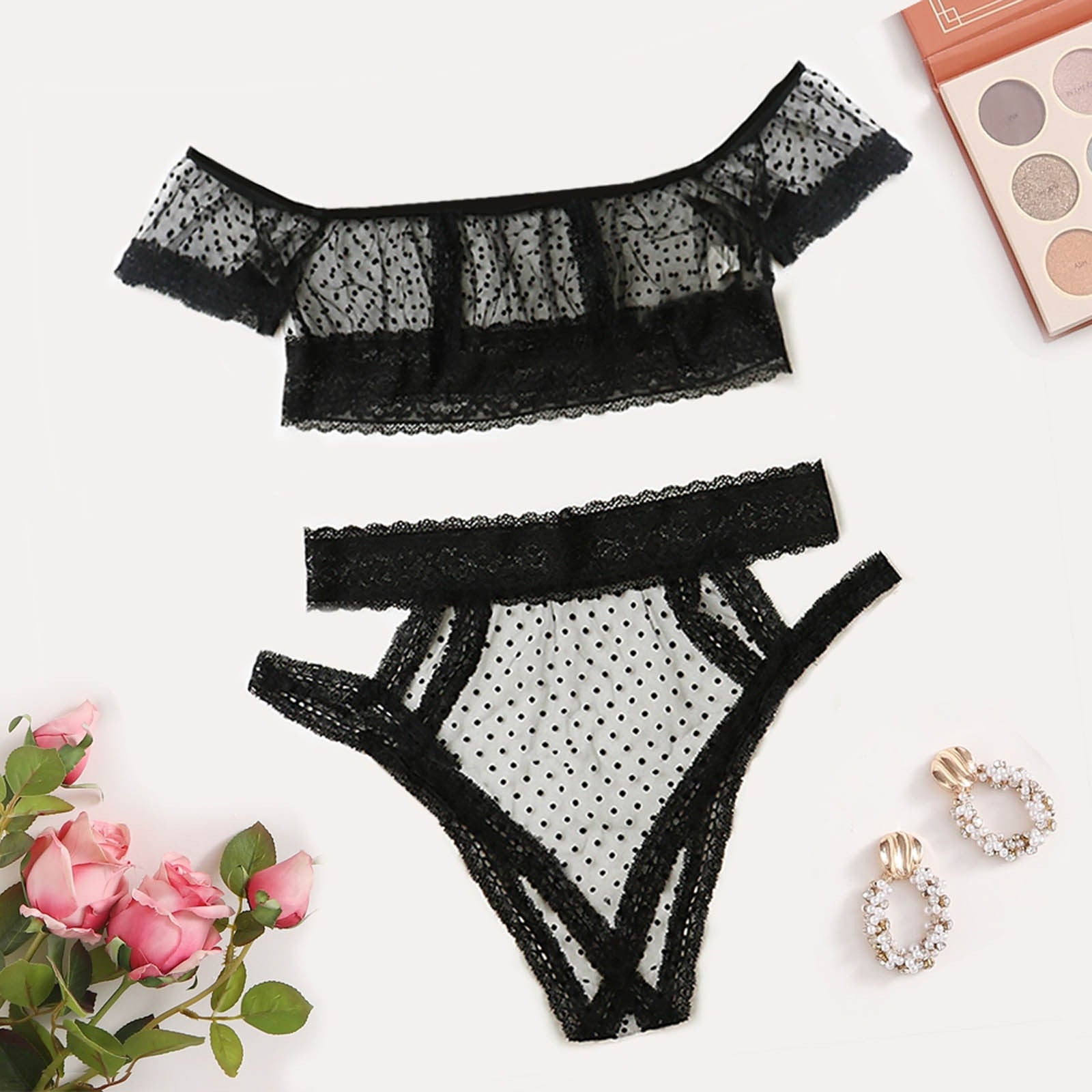 Plus Size Dot Printed Sexy Lingerie Set