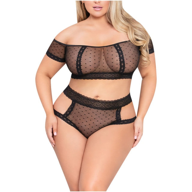 Plus Size Dot Printed Sexy Lingerie Set