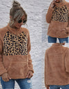 Plush Winter Leopard Print Long Sleeve O-neck Sweatshirt - Fashion Damsel