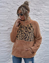 Plush Winter Leopard Print Long Sleeve O-neck Sweatshirt - Fashion Damsel