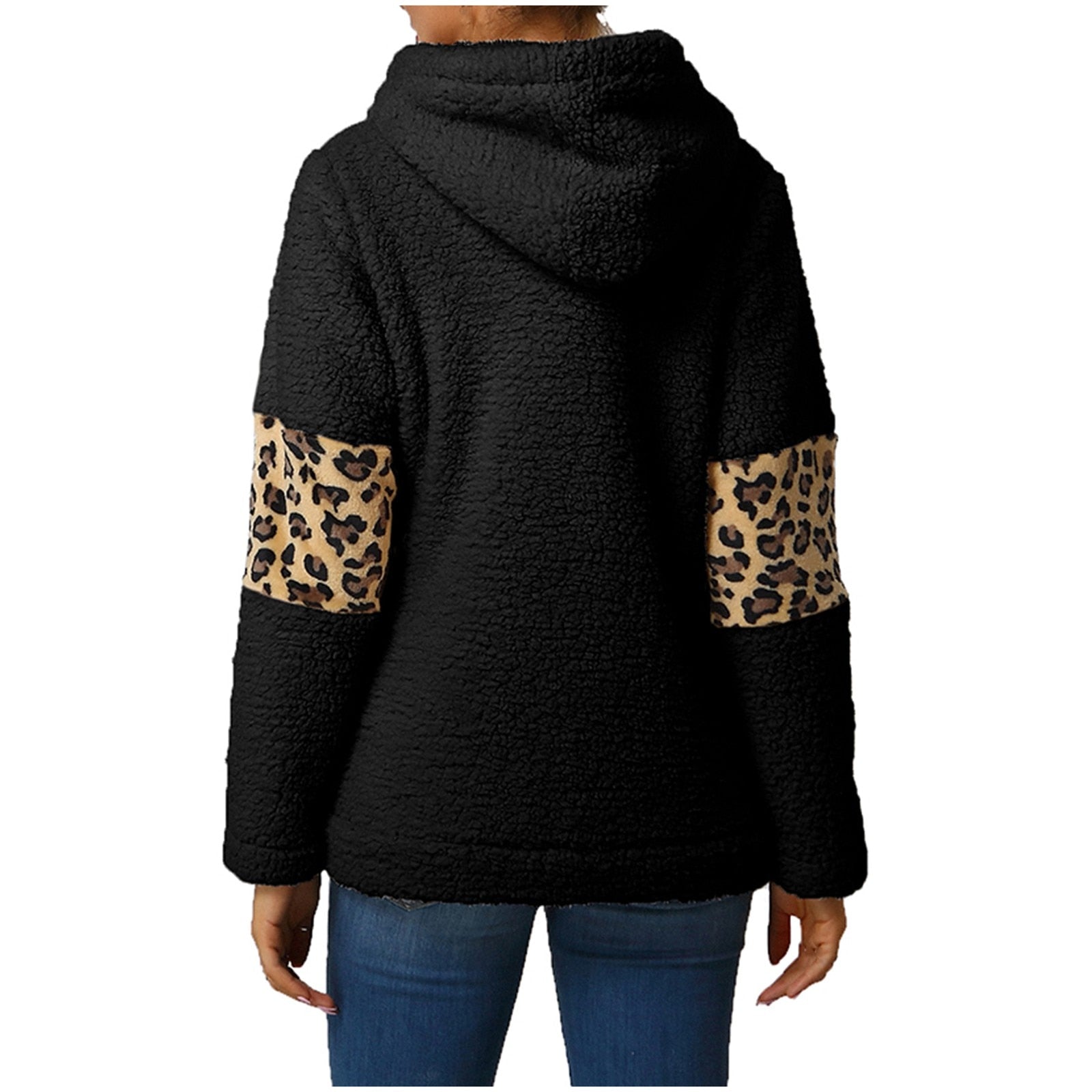 Winter Leisure Leopard Print Pocket Plush Round Neck Pullover - Fashion Damsel