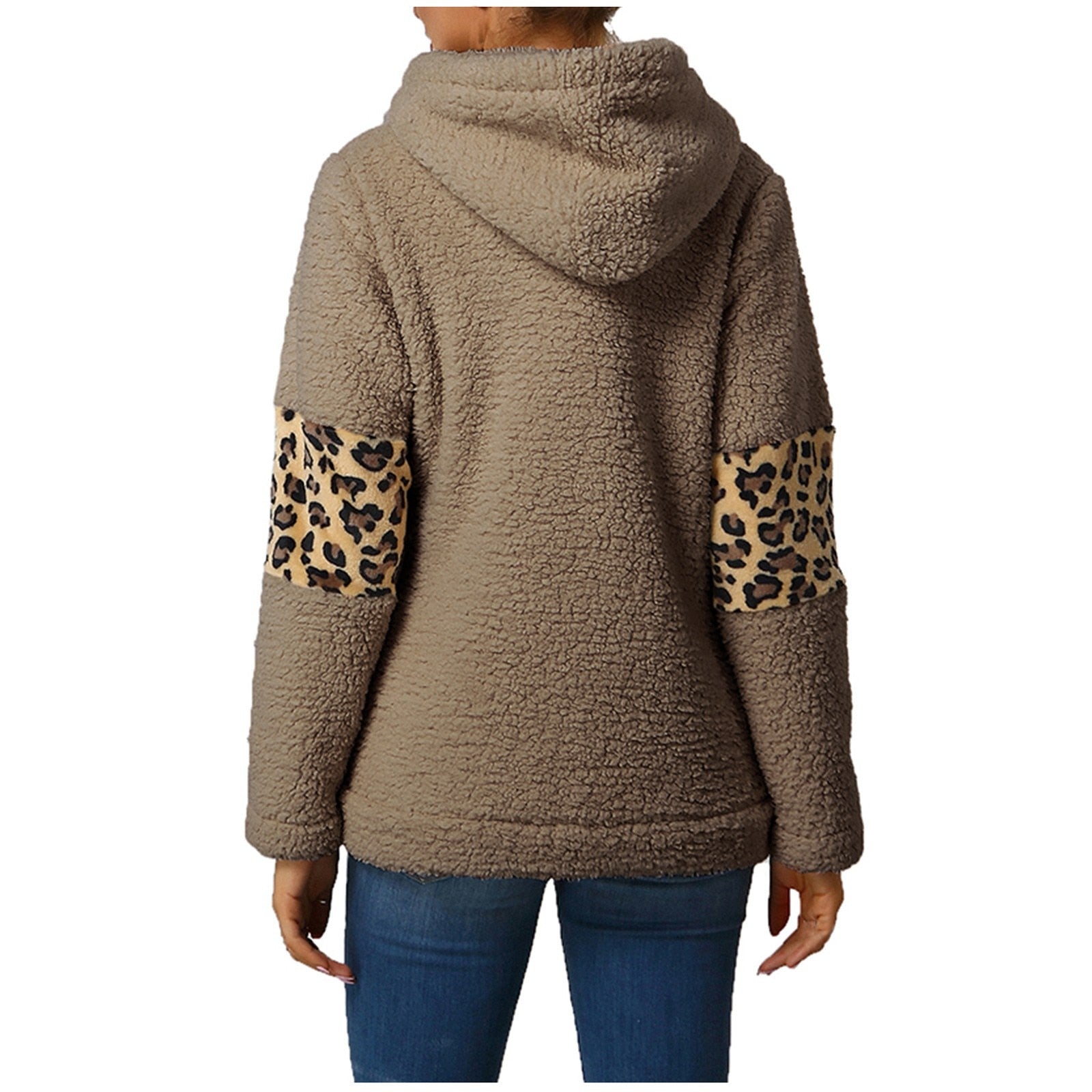 Winter Leisure Leopard Print Pocket Plush Round Neck Pullover - Fashion Damsel