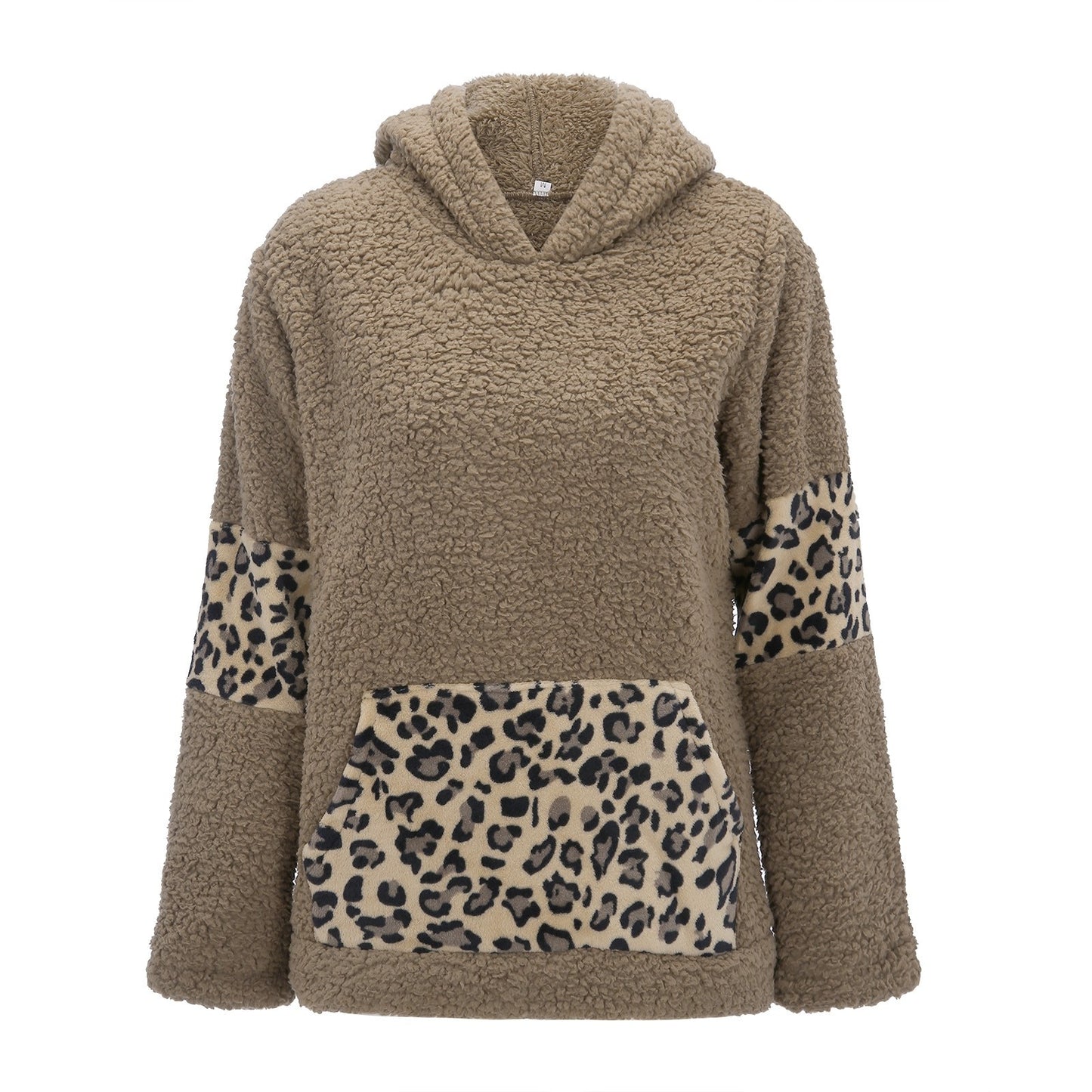 Winter Leisure Leopard Print Pocket Plush Round Neck Pullover - Fashion Damsel