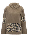 Winter Leisure Leopard Print Pocket Plush Round Neck Pullover - Fashion Damsel