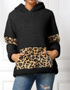 Winter Leisure Leopard Print Pocket Plush Round Neck Pullover - Fashion Damsel