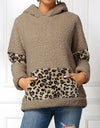 Winter Leisure Leopard Print Pocket Plush Round Neck Pullover - Fashion Damsel