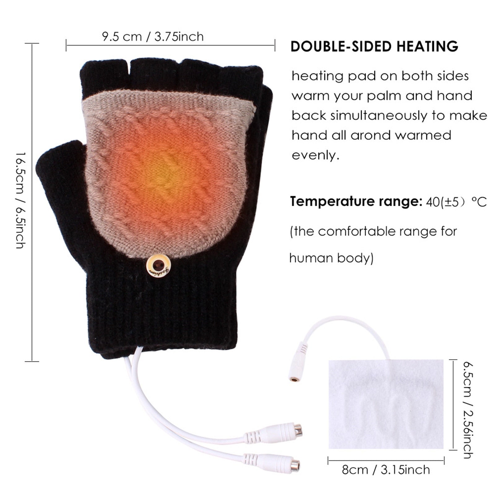 Winter Women's Half Finger Knitted  USB Heated Gloves