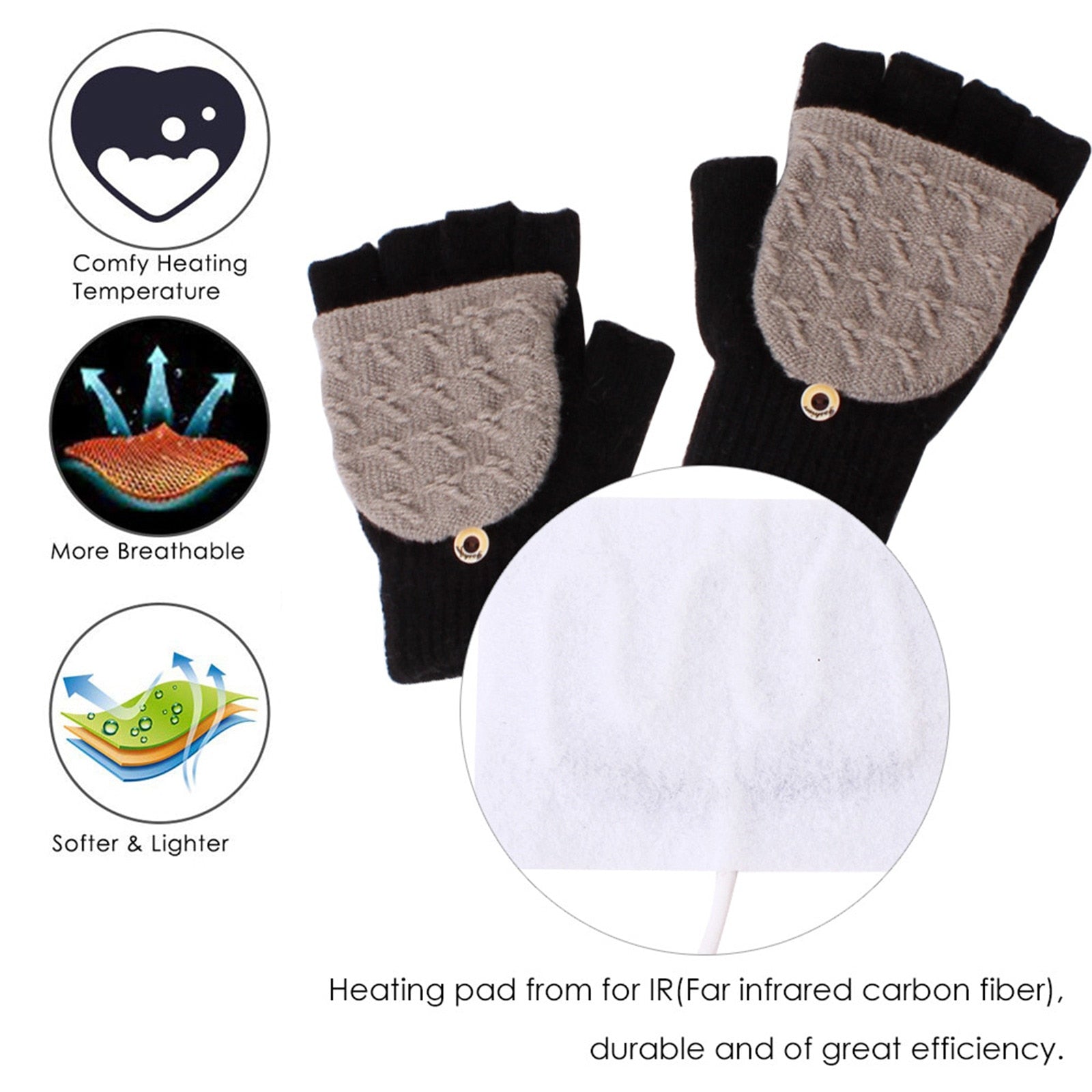 Winter Women's Half Finger Knitted  USB Heated Gloves