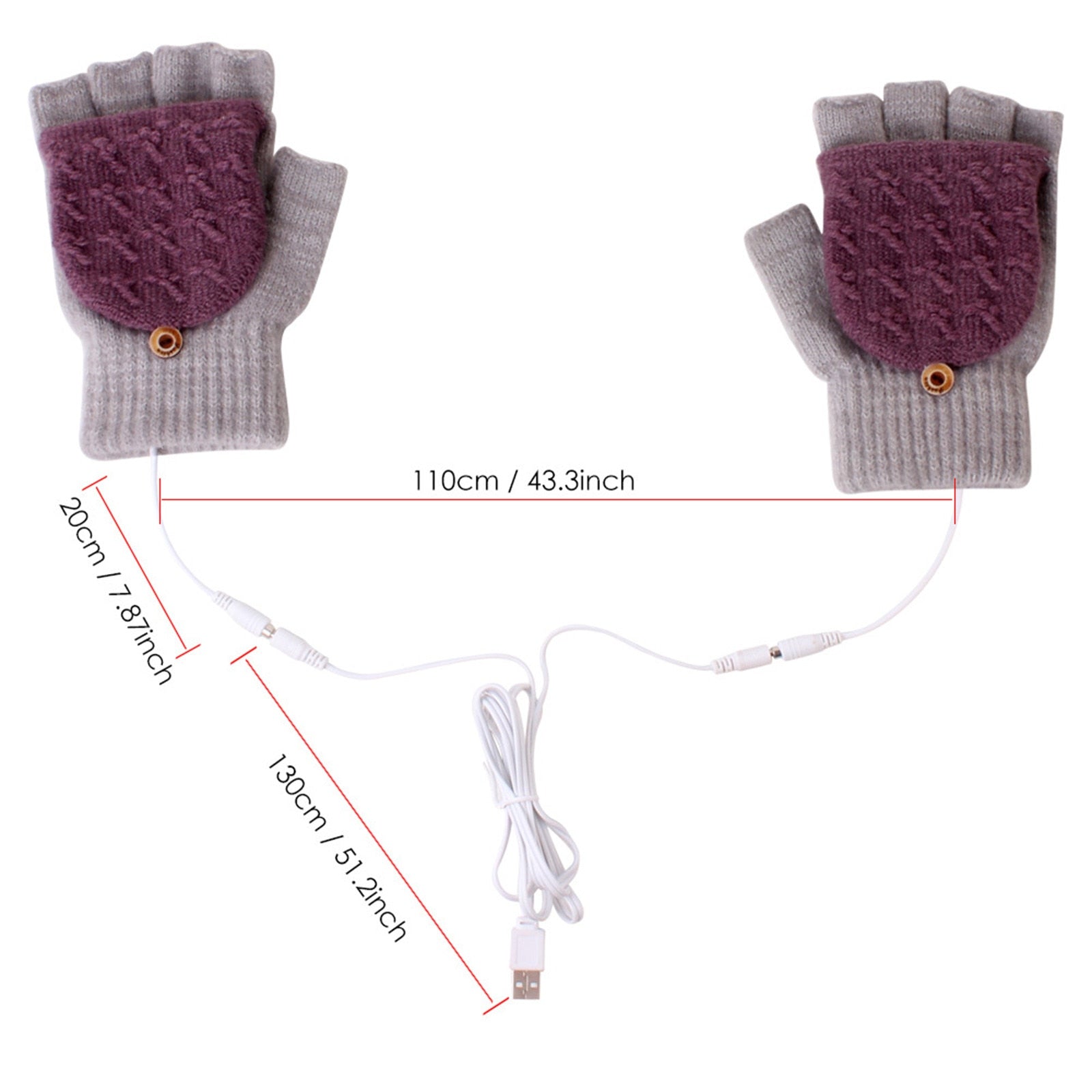 Winter Women's Half Finger Knitted  USB Heated Gloves