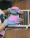 Winter Women's Half Finger Knitted  USB Heated Gloves