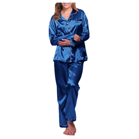 Pajamas Silk Satin Sleepwear Long Sleeve Top And Trouser - Fashion Damsel