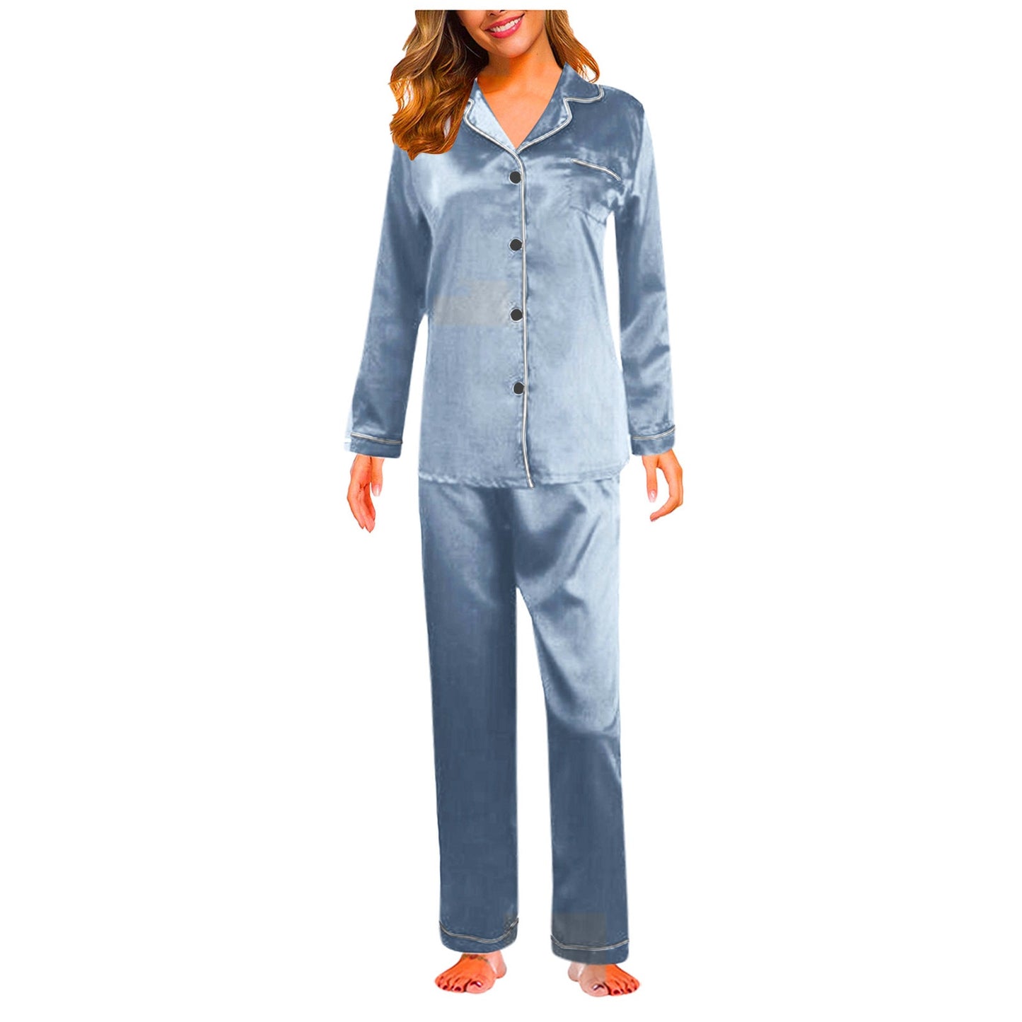 Pajamas Silk Satin Sleepwear Long Sleeve Top And Trouser - Fashion Damsel