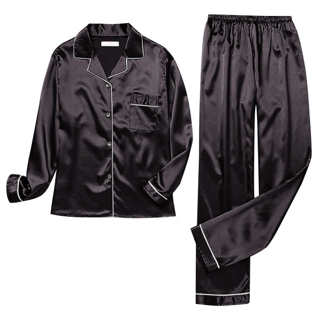 Pajamas Silk Satin Sleepwear Long Sleeve Top And Trouser - Fashion Damsel