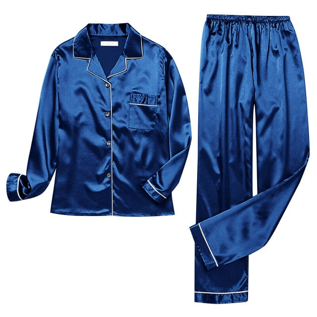 Pajamas Silk Satin Sleepwear Long Sleeve Top And Trouser - Fashion Damsel