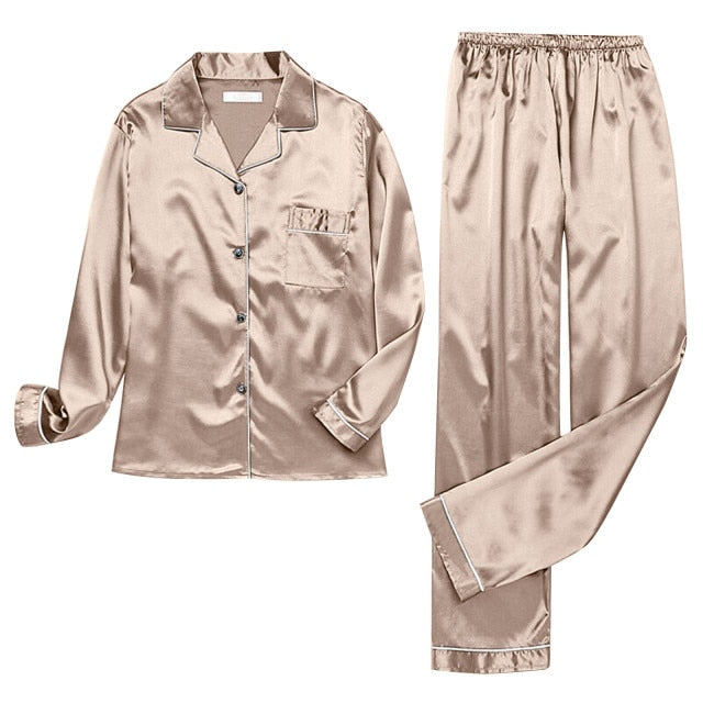 Pajamas Silk Satin Sleepwear Long Sleeve Top And Trouser - Fashion Damsel