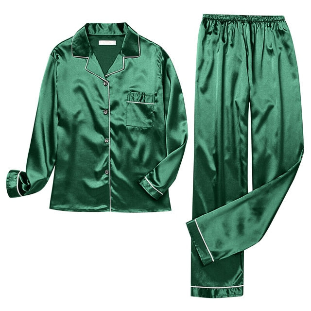 Pajamas Silk Satin Sleepwear Long Sleeve Top And Trouser - Fashion Damsel