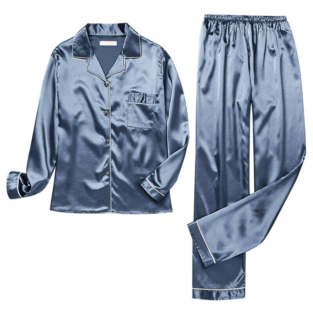 Pajamas Silk Satin Sleepwear Long Sleeve Top And Trouser - Fashion Damsel