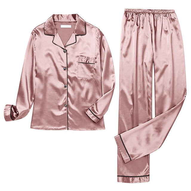 Pajamas Silk Satin Sleepwear Long Sleeve Top And Trouser - Fashion Damsel