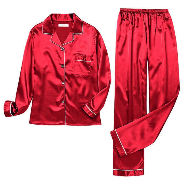 Pajamas Silk Satin Sleepwear Long Sleeve Top And Trouser - Fashion Damsel