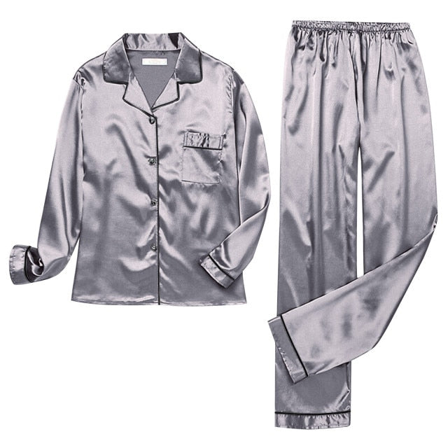 Pajamas Silk Satin Sleepwear Long Sleeve Top And Trouser - Fashion Damsel