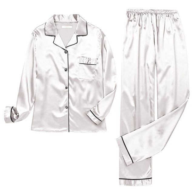 Pajamas Silk Satin Sleepwear Long Sleeve Top And Trouser - Fashion Damsel