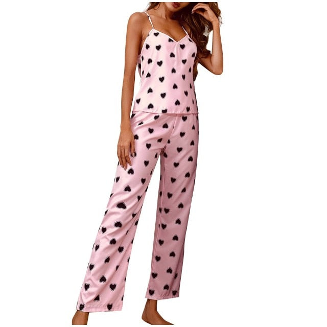 Heart Print Pajama Set Sleepwear - Fashion Damsel