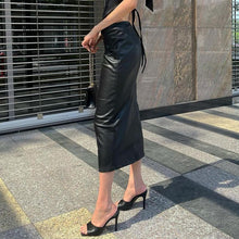 Load image into Gallery viewer, Autumn High waist long leather skirt - Fashion Damsel
