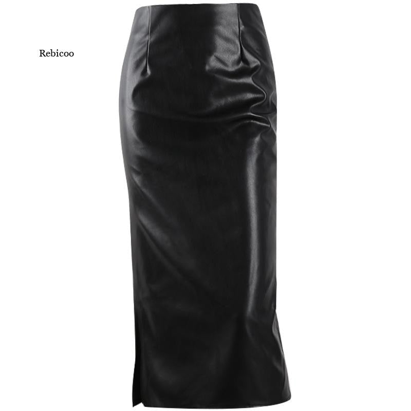Autumn High waist long leather skirt - Fashion Damsel