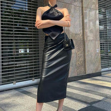 Load image into Gallery viewer, Autumn High waist long leather skirt - Fashion Damsel
