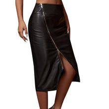 Load image into Gallery viewer, High Waist Zip-Up Maxi Leather Black Skirt With Split - Fashion Damsel
